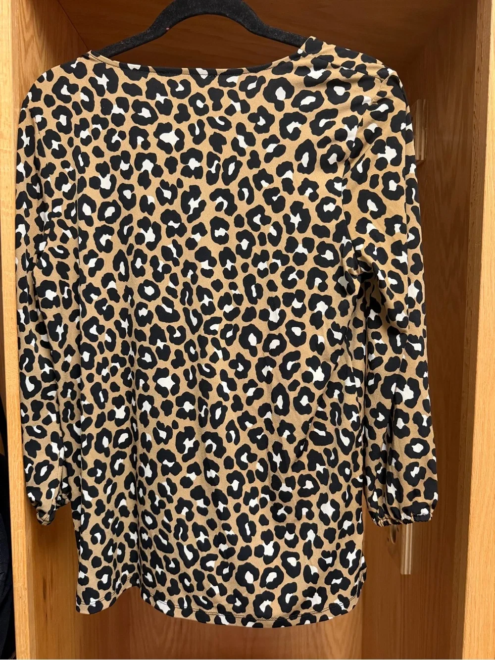 Michael Kors Leopard Print V-Neck Zip Front Women's Top - Tan/Black